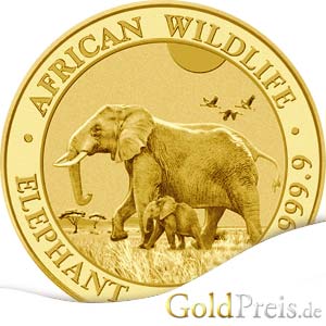 Somalia Elefant Goldmünze Revers