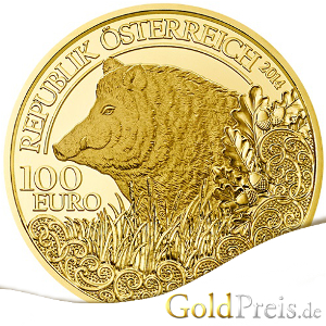 Wildtiere Österreich Goldmünze 2014 Wildschwein